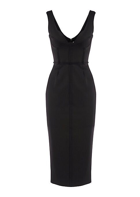 V-Neck Pleated Midi Dress