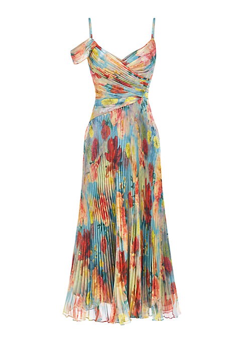 Floral Pleated Silk Midi Dress