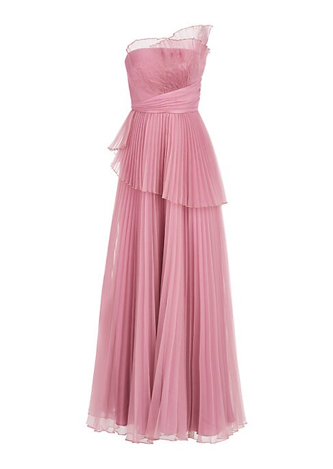 One-Shoulder Pleated Gown
