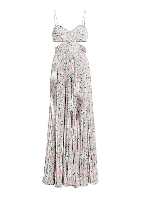 Floral Pleat Cut-Out Dress