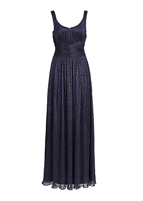 Metallic Pleat Evening Dress