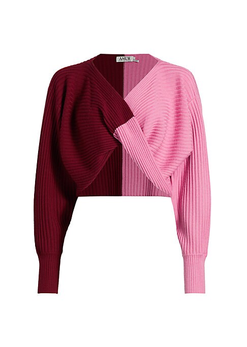 Twisted V-Neck Colorblock Sweater