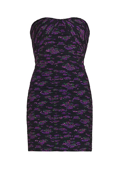 Floral Pleat Strapless Dress