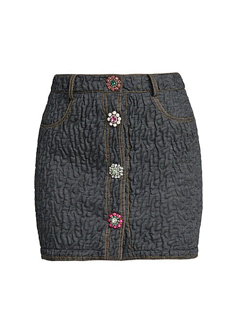 Crystal Brooch Denim Skirt