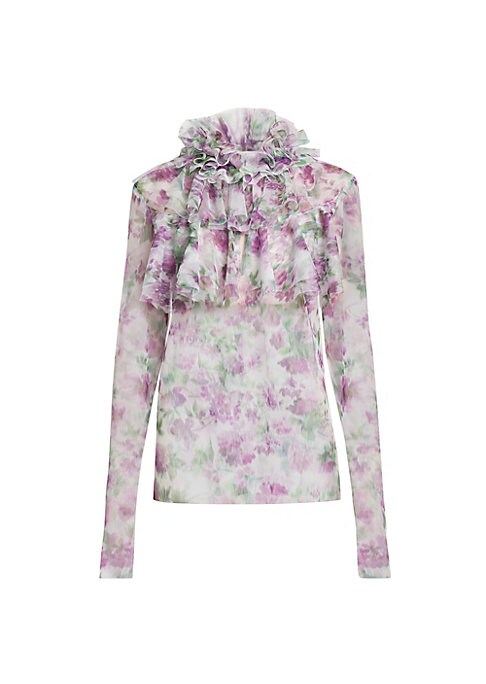 Ruffled Floral Sheer Blouse