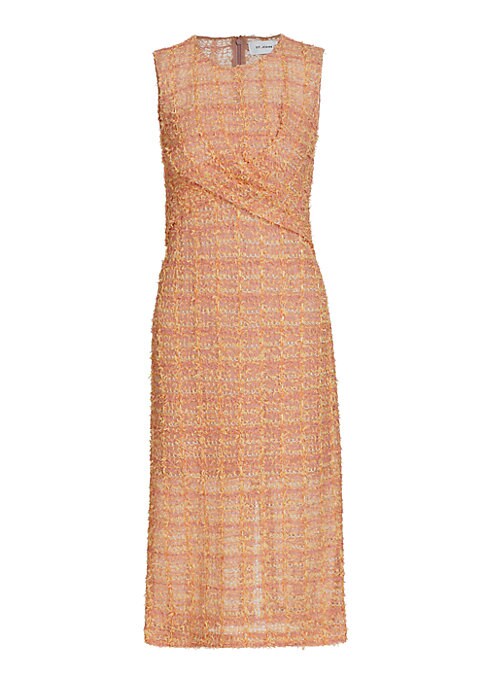 Draped Plaid Midi Dress