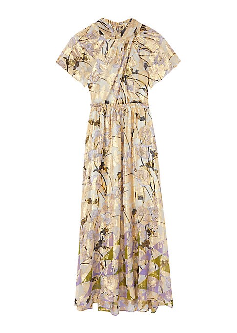 Metallic Floral Midi Dress