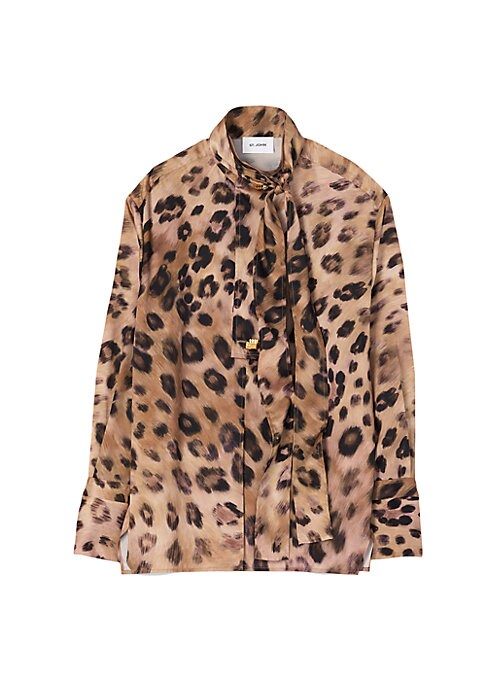 Leopard Satin Tie Blouse