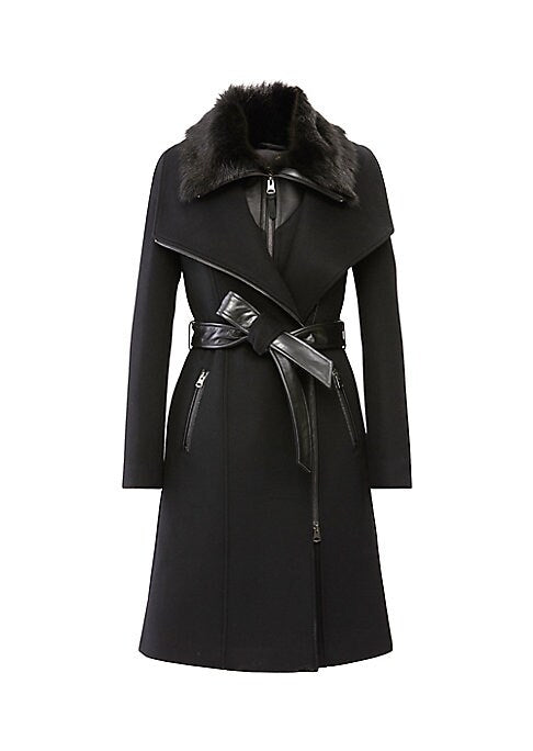 Shearling-Trimmed Wool Chic Coat