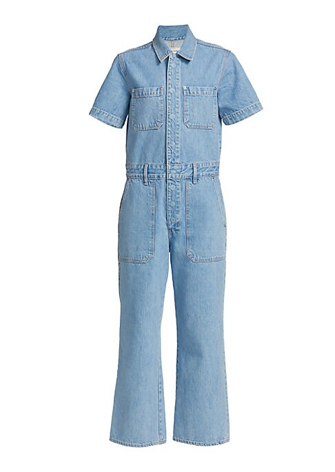 Cropped Denim Utility Jumpsuit