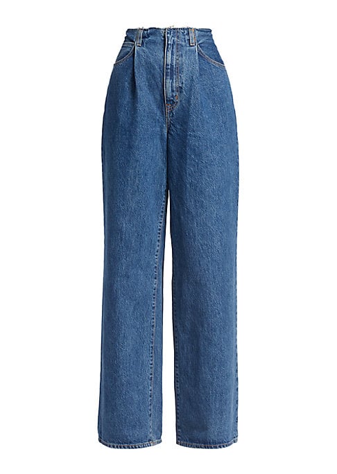 Pleated Wide-Leg Denim Trousers