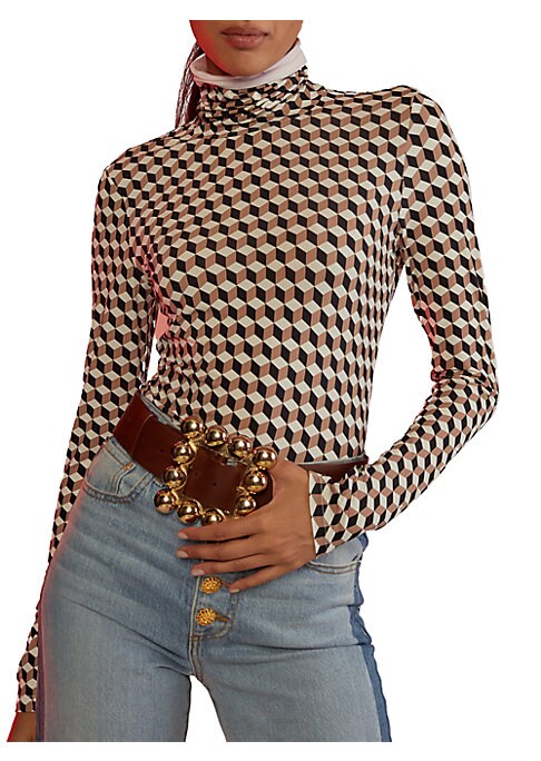 Cube Pattern Turtleneck Top