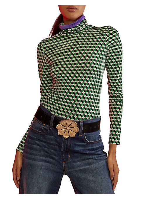 Cube Pattern Turtleneck Top