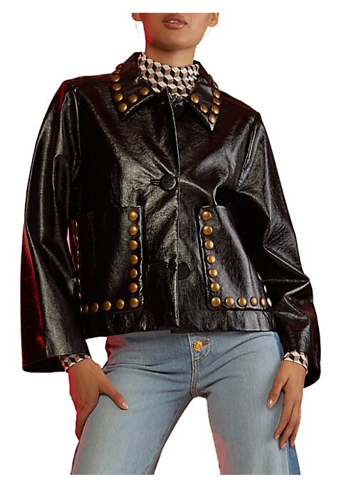 Studded Cropped Leather Jacket