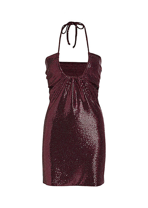 Metallic Halter Party Dress