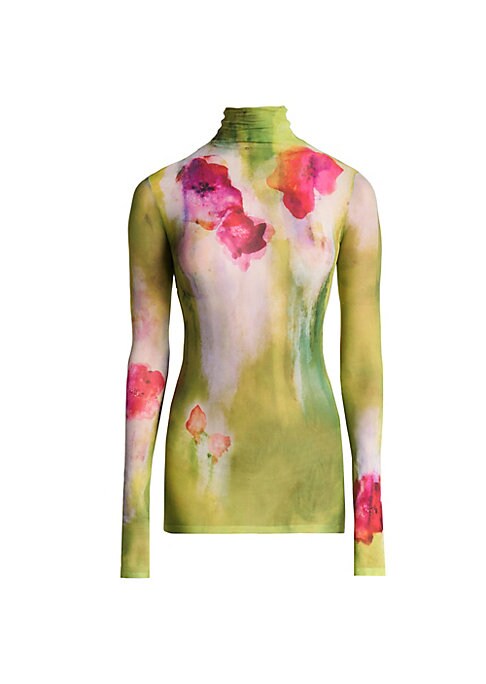 Floral Mesh Turtleneck Top