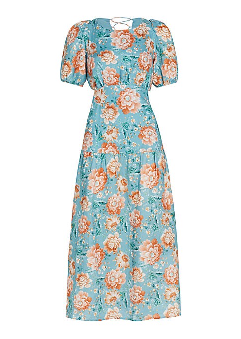 Lace-Up Floral Midi Dress