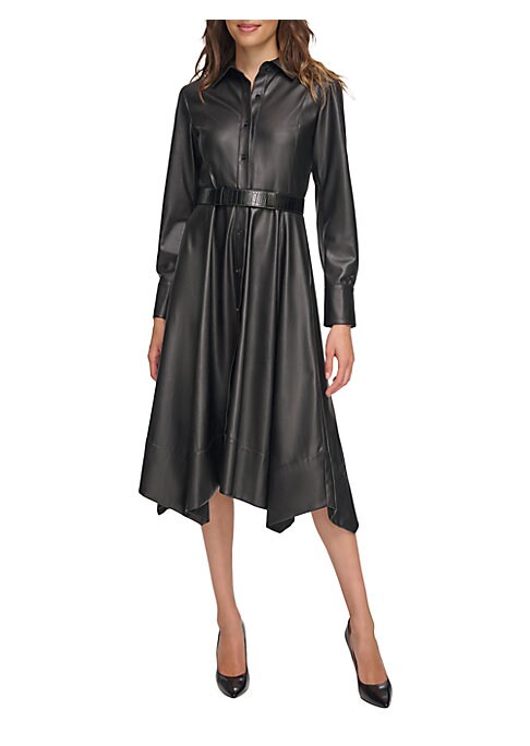 Chic Faux-Leather Midi Dress