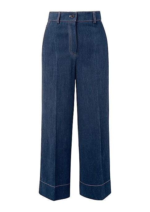 Pleated Wide-Leg Denim Trousers