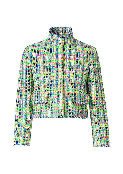 Fringe Plaid Crop Jacket