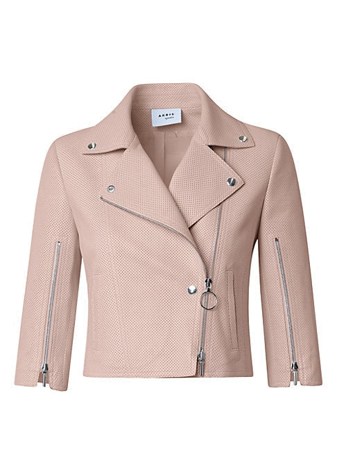 Cropped Perforated Leather Jacket