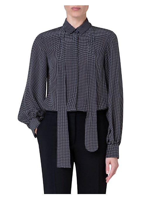 Dotted Silk Tie Blouse