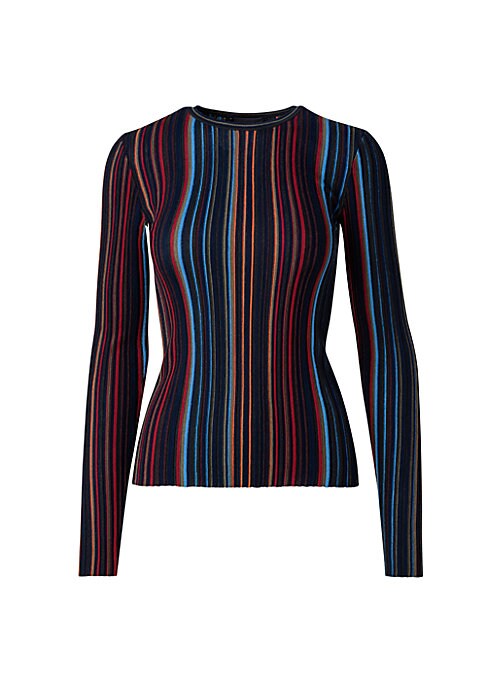 Silk-Wool Stripe Turtleneck