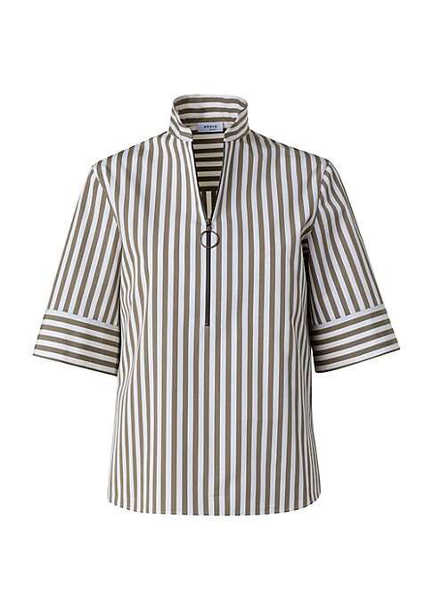Striped Poplin Zip Top