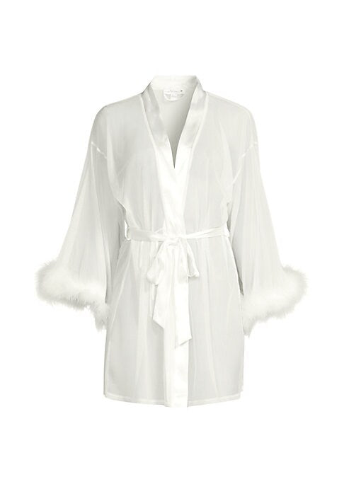 Feathered Satin Mesh Robe