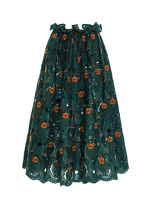 Floral Eyelet Midi Skirt