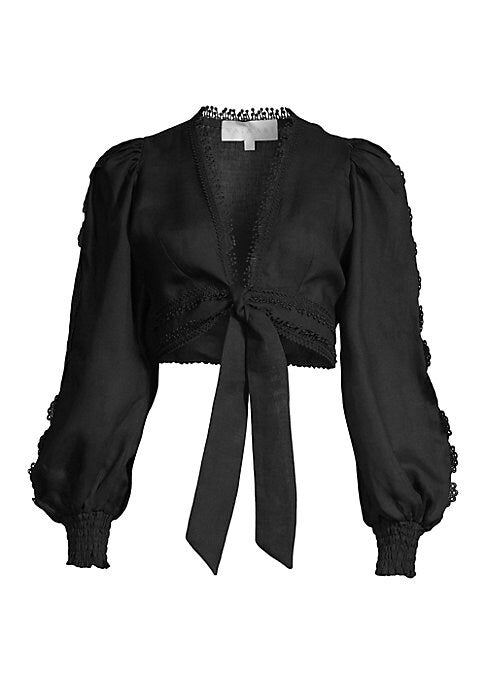 Lace-Embellished Linen Blouse
