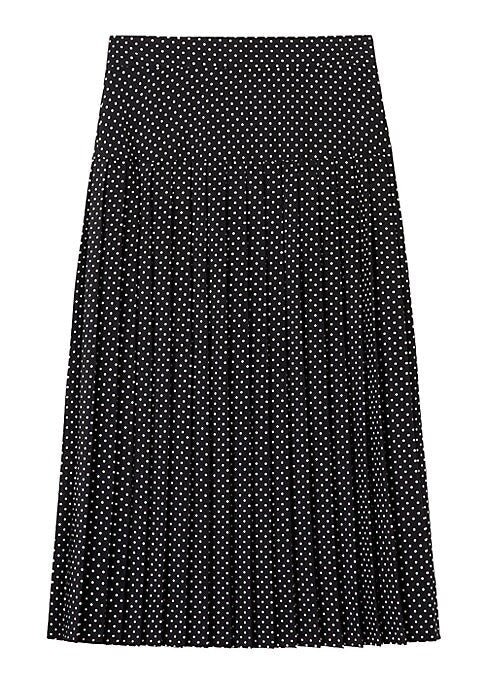 Polka-Dot Pleated Midi Skirt