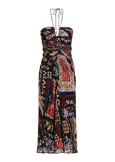 Metallic Ruched Halter Dress