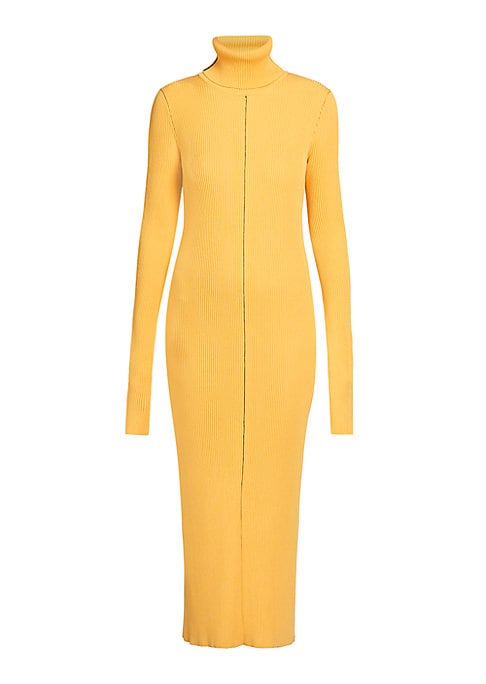 Turtleneck Ribbed Midi Dress