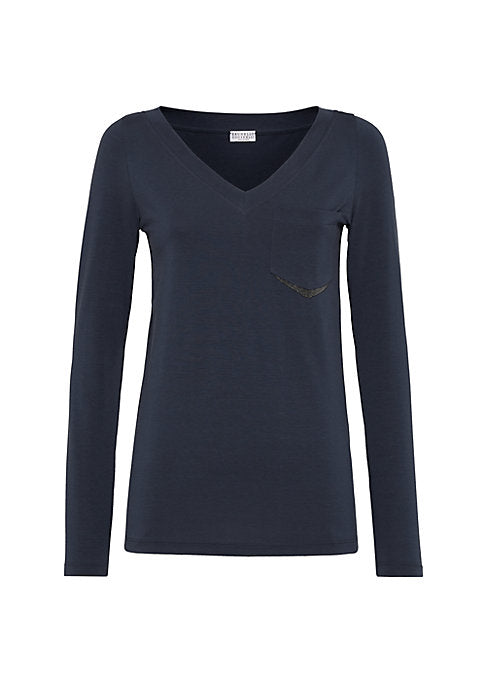 Shiny Pocket V-Neck Tee