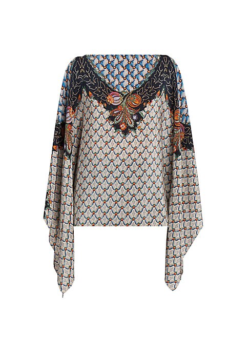 Floral Silk V-Neck Poncho