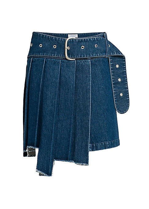 Belted Asymmetric Denim Skirt