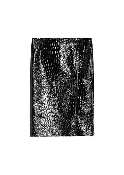 Croc-Textured Leather Skirt