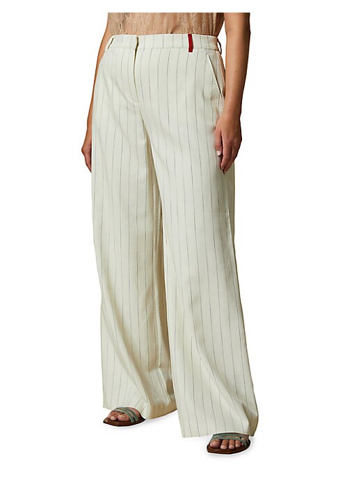 Pinstriped Wide-Leg Trousers