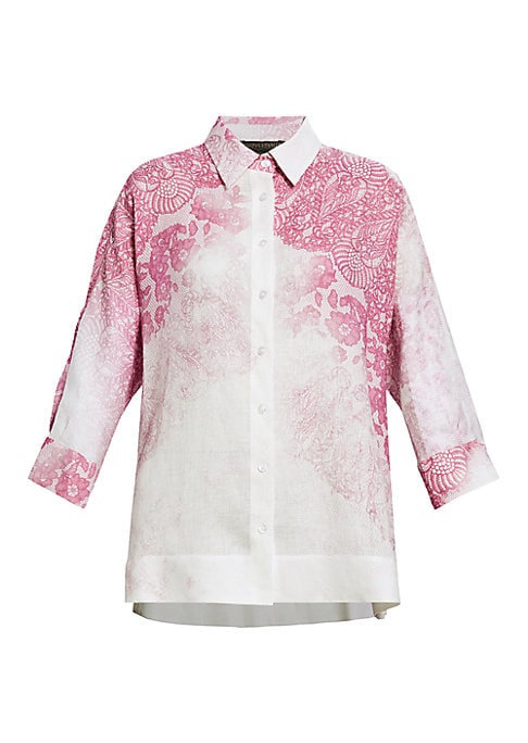 Lace-Print Linen Blouse