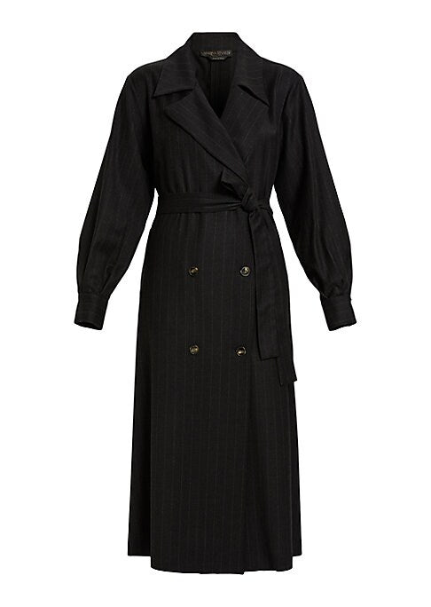 Pinstriped Belted Wool Coat