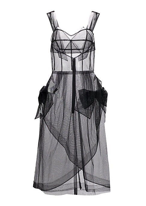 Chic Mesh Bow Midi Dress