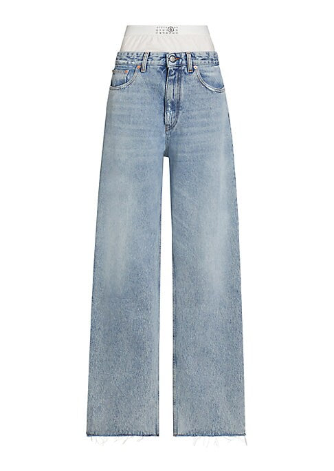 Wide-Leg Mixed-Media Jeans