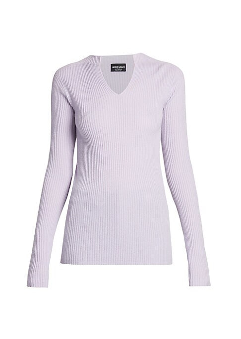 Ribbed V-Neck Cashmere Top