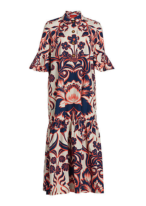 Floral Bell-Sleeve Midi Dress