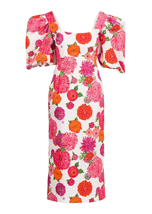 Floral Puff-Sleeve Midi Dress