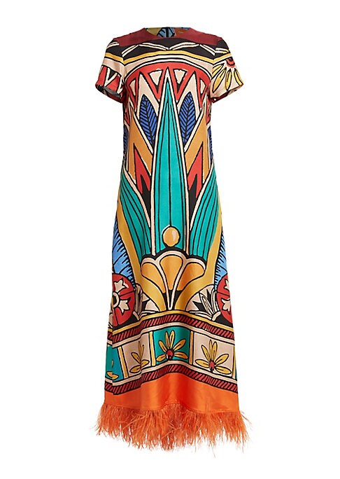 Feathered Silk Maxi Dress
