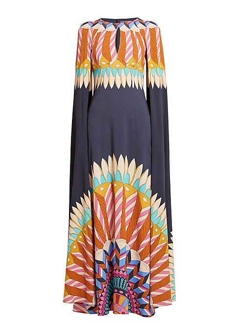 Cape Print Maxi Dress