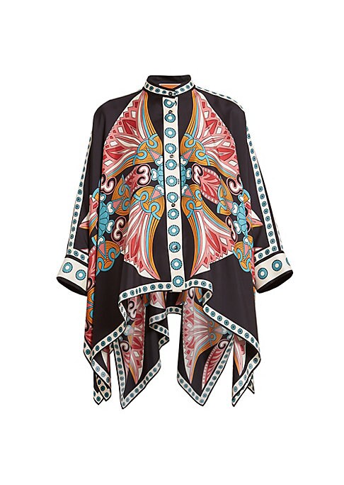 Abstract Silk Poncho Top