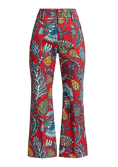Vibrant Plant Print Cropped Trousers